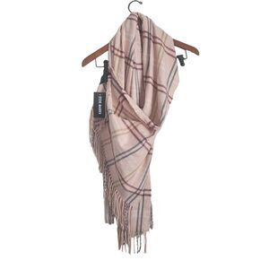 Steve Madden Women's Plaid Fringe‎ Scarf Blush Pink Designer New
